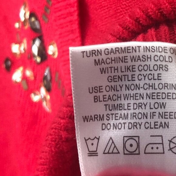 U.S. Polo Assn. Red Long Sleeve Jeweled Gems Neck Embellish Sweater Women's M - Picture 4 of 6